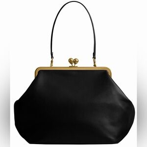 COACH Large Kisslock Frame Bag Designer Black Leather Clutch with Gold NEW TAGS
